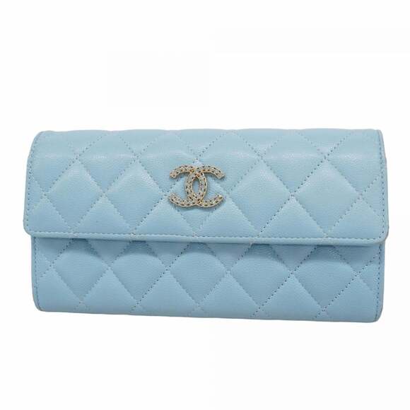 CHANEL Handbags - CHANEL Authentic Blue Caviar Leather Wallet